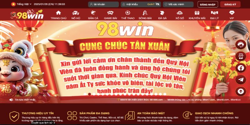 Hội viên truy cập vào trang chính 98win